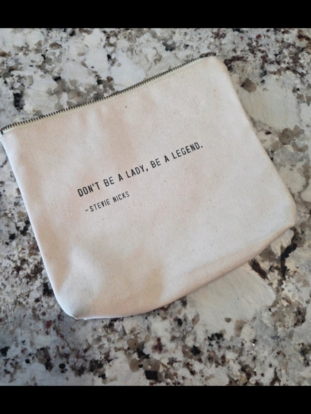 Canvas Zip Pouch Mini Bag in Cream with Quote